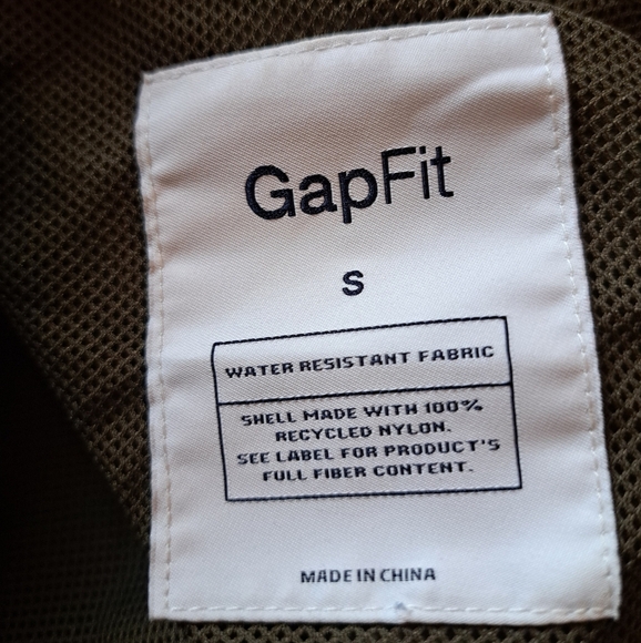 GAP FIT long lightweight jacket army green nylon hooded water resistant zip SM - Picture 9 of 9